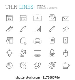 Collection of office related line icons. Editable stroke