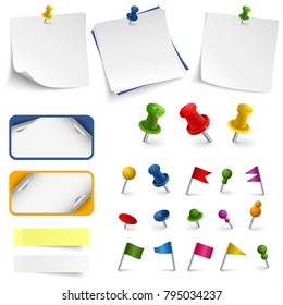 Collection of office supplies labels stickers and pins