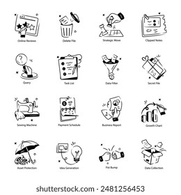 Collection of Office Tasks Hand Drawn Icons 

