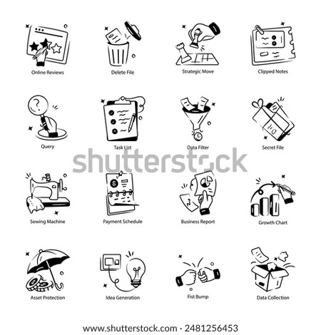 Collection of Office Tasks Hand Drawn Icons 

