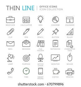 Collection of office thin line icons