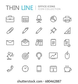 Collection of office thin line icons