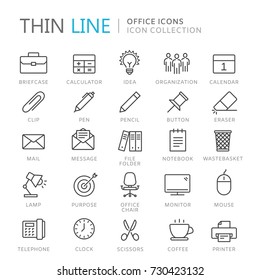 Collection of office thin line icons