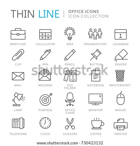 Collection of office thin line icons