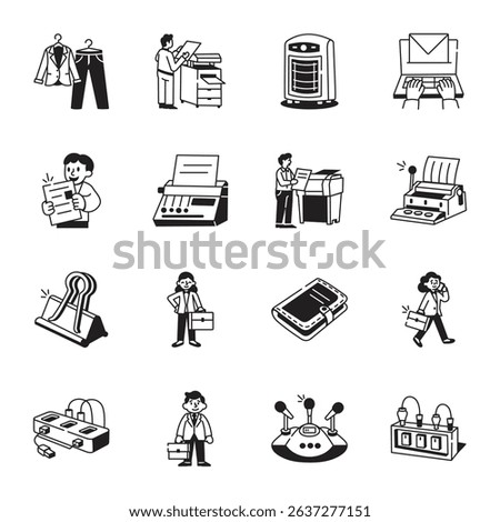 Collection of Office Work Doodle Style Icons
