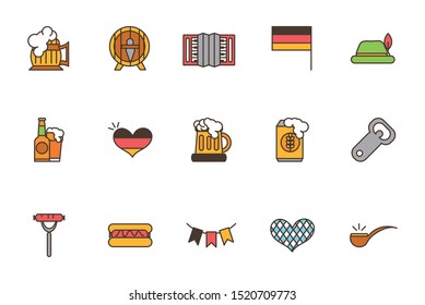 collection oktoberfest icons line filled