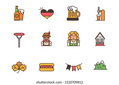 collection oktoberfest icons line filled