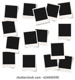 collection of old empty photo frames isolated on white background