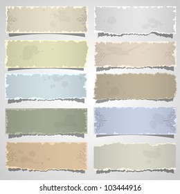 Collection of old note paper in pastel colors. Vector eps10