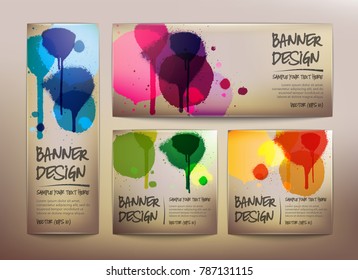 Collection of old paper banners with watercolor stains in 4 different colors. Isolated on the light background. Each item contains space for own text. Vector illustration. Eps10.