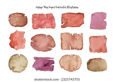 collection of old paper watercolor illustration	