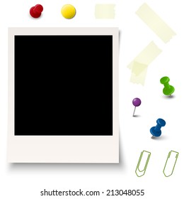 collection of old photo with office accessories vector