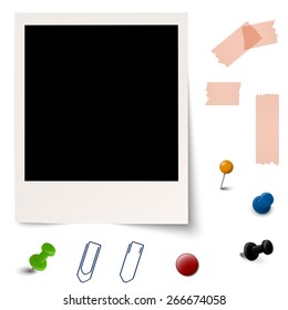collection of old photo with office accessories vector