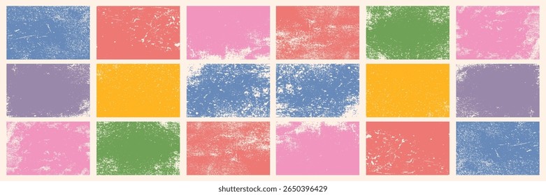 Coleção de formas retangulares retrô texturizadas antigas, grungy e desgastado. Conjunto de áspero e desgastado vetor caixa de fundo artística e texturas shabby. Modelo de quadro da caixa de texto do Grunge