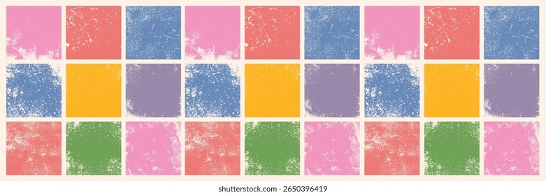 Collection of old retro textured square shapes, grungy and worn. Set of rough and worn linocut vector squares artistic backgrounds and shabby textures. Grunge text box frame template