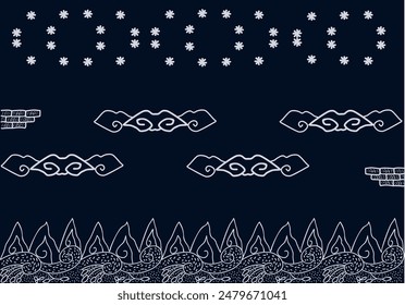 collection of old tribe seamless patterns in dark background. the combination design is unique, featuring a variety of intricate shapes and repetitive motifs, perfect for use for textile manufacture