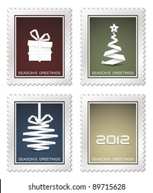 Sammlung alter, vektor-weihnachtlicher Briefmarken (rot, blau, grün, gelb)