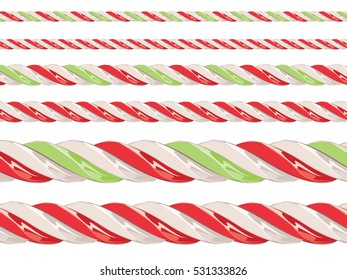 Collection on christmas borders with candy cane pattern.