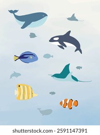 Collection on fish set vector cartoon illustration for children, book, design, poster