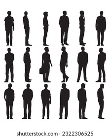 Collection on Men silhouette, set of males, standing, isolated on white background