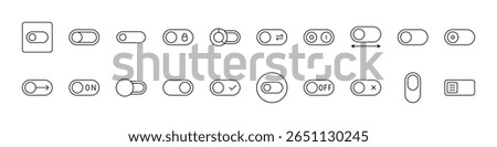Collection of On Off, Switch Related Line Icons. Outline Signs for Graphic and Web Design, Apps, Adverts, Various Cards 