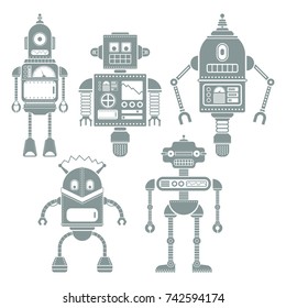A collection of one color vector robots.