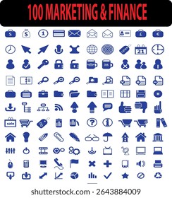 Collection of one hundred marketing and finance icons vector illustration set design EPS Vector Art