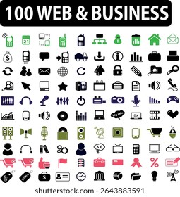 Collection of one hundred web and business icons representing various concepts and elements EPS Vector Art