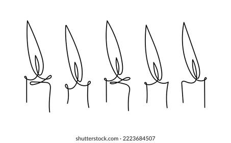Collection one line drawing of home candles. Beautiful minimal continuous line candle design.