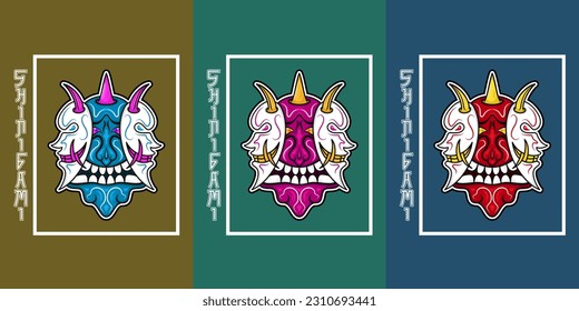 collection of oni demon among white shinigami vector illustration. white, red, purple, blue and yellow. with japanese style. used for decoration, mascot logo, clothing and t-shirt design