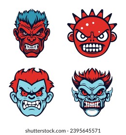 collection of oni mask or face vector illustration isolated white background