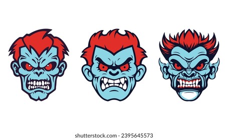 collection of oni mask or face vector illustration isolated white background