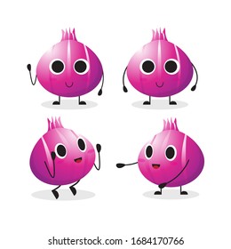 the collection of onion in the different posing. vector illustration cute cartoon vegetable character set on white background