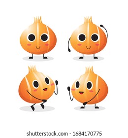 the collection of onion in the different posing. vector illustration cute cartoon vegetable character set on white background