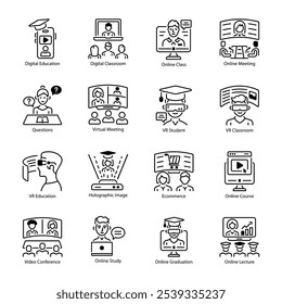 Collection of Online Classroom Linear Icons 


