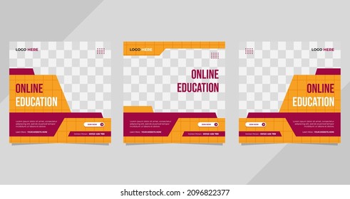 Collection of Online Education social media templates with geometric background