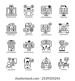 Collection of Online Learning Linear Icons 

