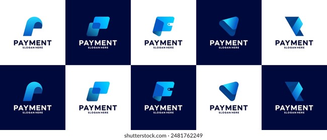 collection of online payment media logos, digital finance, modern technology, logo design vector.