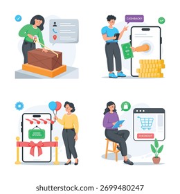 Collection of online shopping and ecommerce flat illustrations