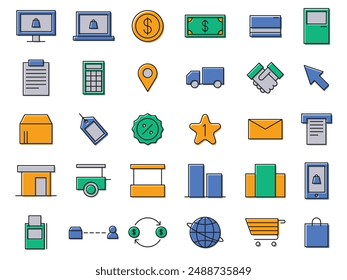 collection of online shopping icon vector designs, suitable for apps, websites, etc