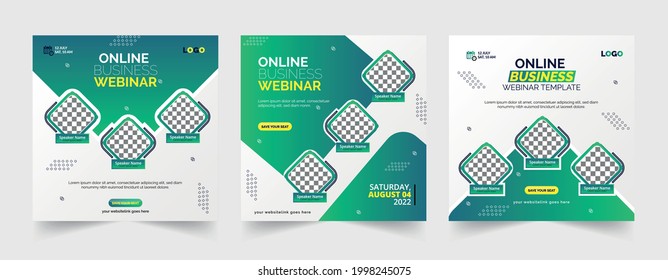 Collection of Online social media post template. It is suitable for business webinar, marketing webinar, online class program,live stream, seminar Courses and other E-Learning etc square vector design