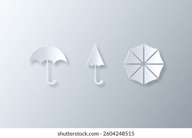 collection of open and closed umbrella icons made in white paper cut effect style