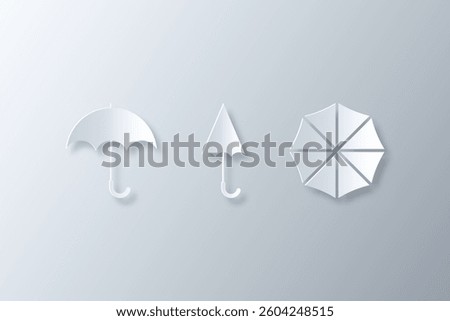 collection of open and closed umbrella icons made in white paper cut effect style