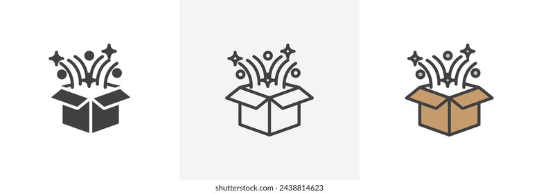 Collection of Opened Surprise Gift Boxes. Vector Illustration of Unwrapped Presents.