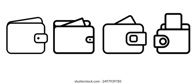 collection of opened wallet icon illustrations for payment or saving money symbol vector with all style of design