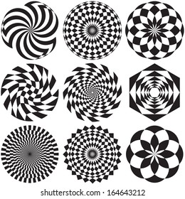 Collection of Optical Art designs for logos, backgrounds and other applications.