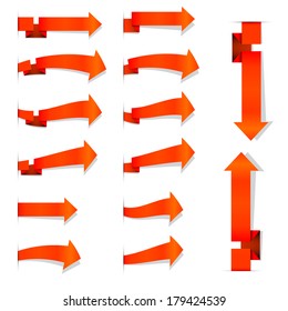 Collection of the orange arrows on the white background