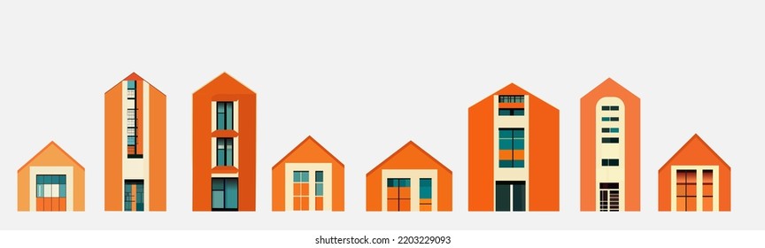 Collection Orange Building and House isolated on white background. vector illustration eps10. 