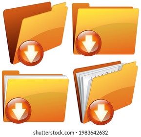 Collection of orange color folder containing sheets of paper or not with receipt symbol