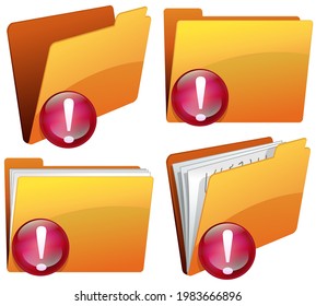 Collection of orange color folder containing sheets of paper or not with warning symbol